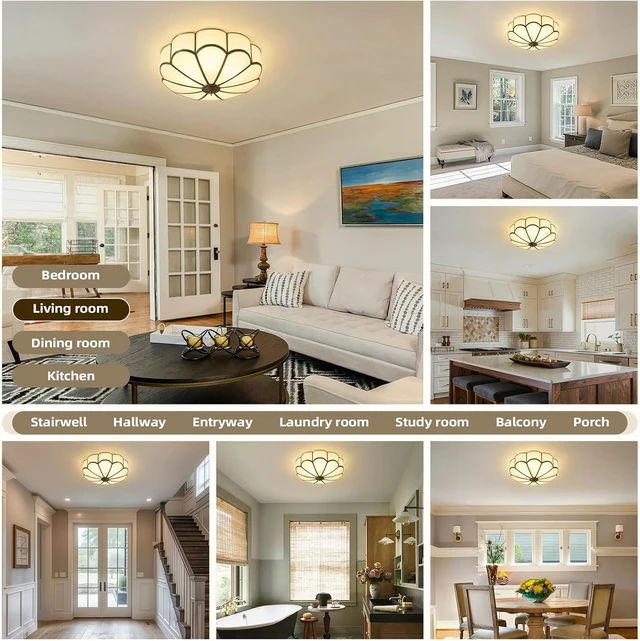 Alt view image 5 of 7 - Vintage Bronze Ceiling Light - 17.7 In Mid Century Flush Mount Fixture