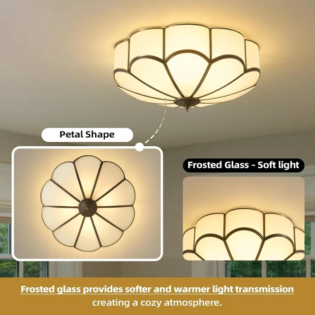 Alt view image 7 of 7 - Vintage Bronze Ceiling Light - 17.7 In Mid Century Flush Mount Fixture