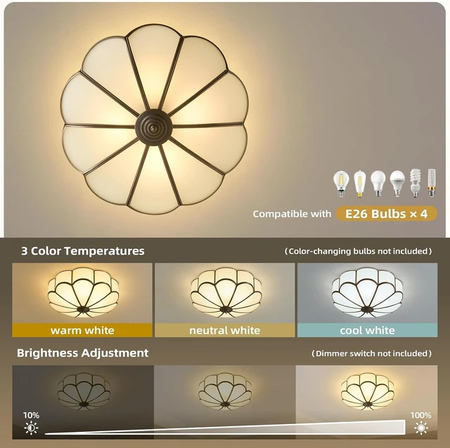 Alt view image 6 of 7 - Vintage Bronze Ceiling Light - 17.7 In Mid Century Flush Mount Fixture