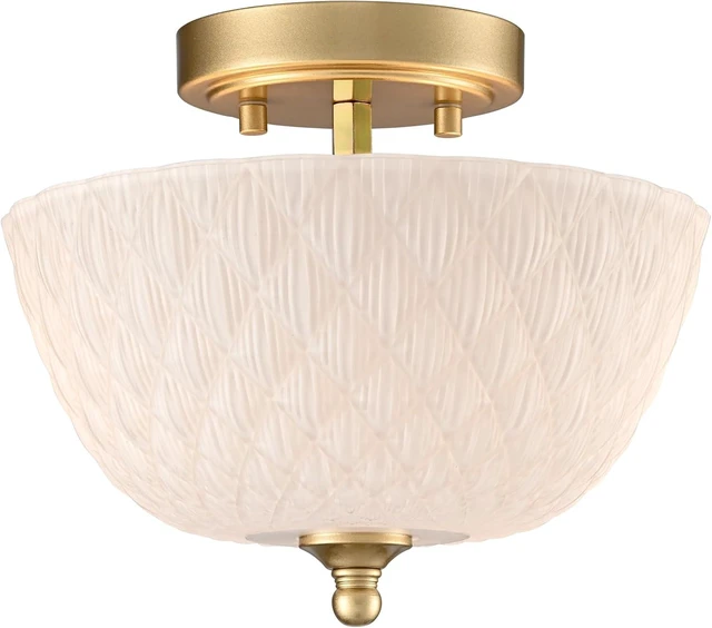Main image of Semi Flush Mount Ceiling Light with Diamond Embossed Frosted Glass Shade