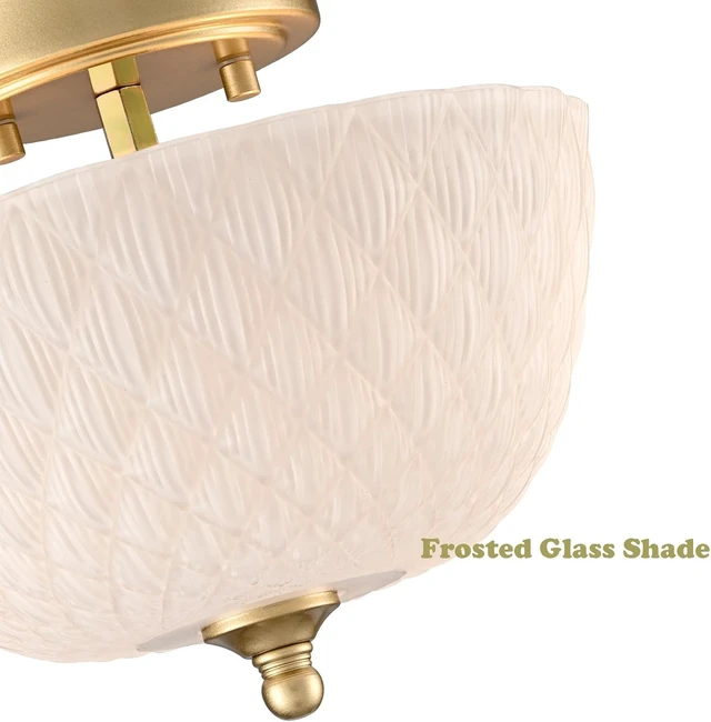 Alt view image 2 of 7 - Semi Flush Mount Ceiling Light with Diamond Embossed Frosted Glass Shade