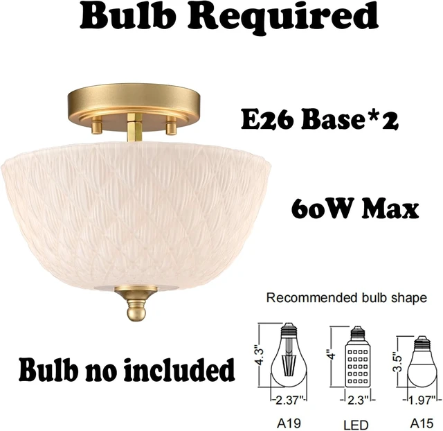 Alt view image 3 of 7 - Semi Flush Mount Ceiling Light with Diamond Embossed Frosted Glass Shade