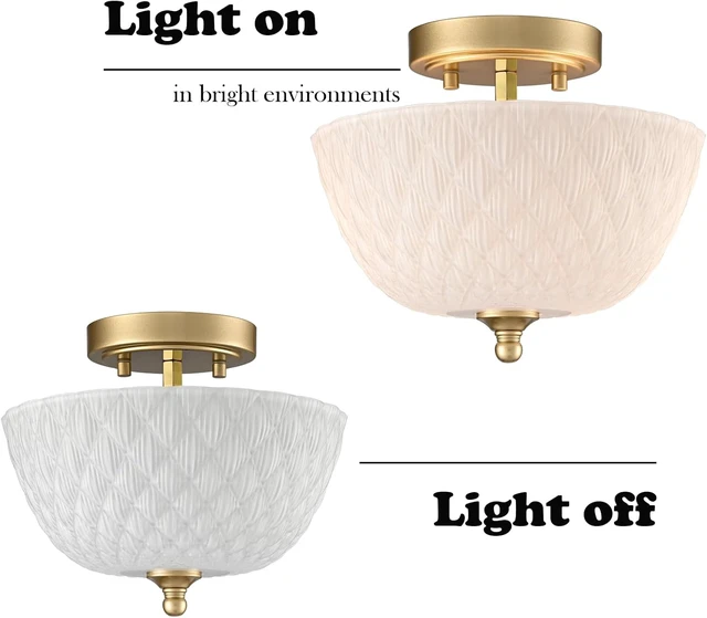 Alt view image 4 of 7 - Semi Flush Mount Ceiling Light with Diamond Embossed Frosted Glass Shade