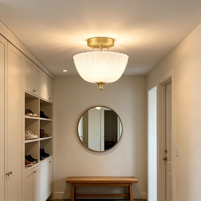 Alt view image 6 of 7 - Semi Flush Mount Ceiling Light with Diamond Embossed Frosted Glass Shade