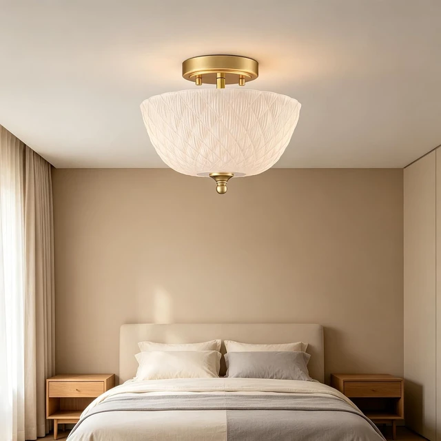 Alt view image 7 of 7 - Semi Flush Mount Ceiling Light with Diamond Embossed Frosted Glass Shade