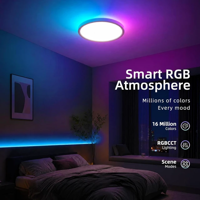 Alt view image 2 of 7 - 12Inch Smart RGB Flush Mount Ceiling Light,24W,2400LMDimmable Light Fixture