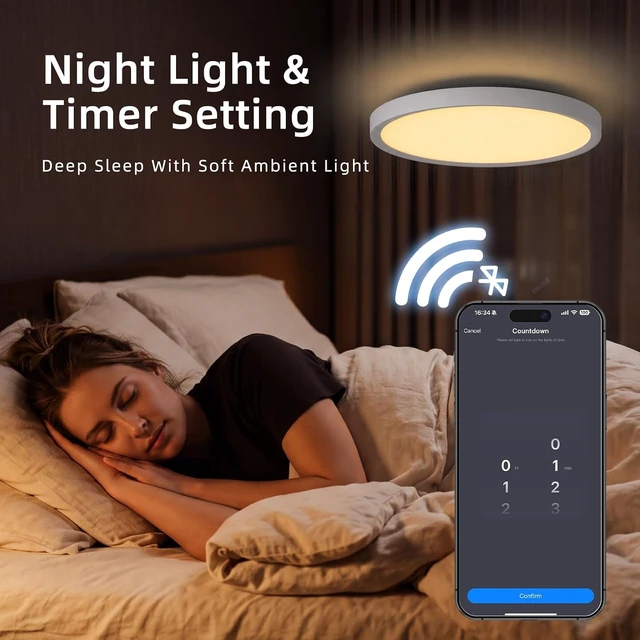 Alt view image 3 of 7 - 12Inch Smart RGB Flush Mount Ceiling Light,24W,2400LMDimmable Light Fixture