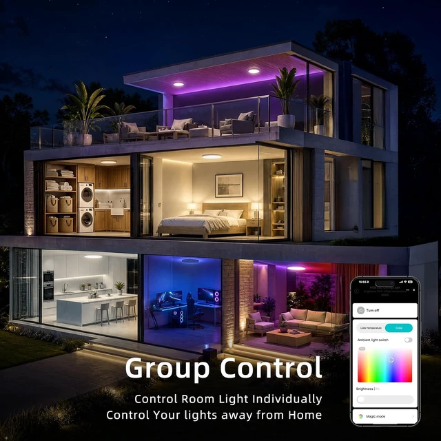 Alt view image 4 of 7 - 12Inch Smart RGB Flush Mount Ceiling Light,24W,2400LMDimmable Light Fixture