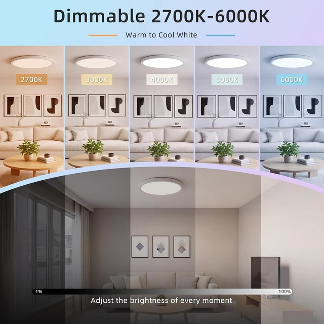 Alt view image 5 of 7 - 12Inch Smart RGB Flush Mount Ceiling Light,24W,2400LMDimmable Light Fixture