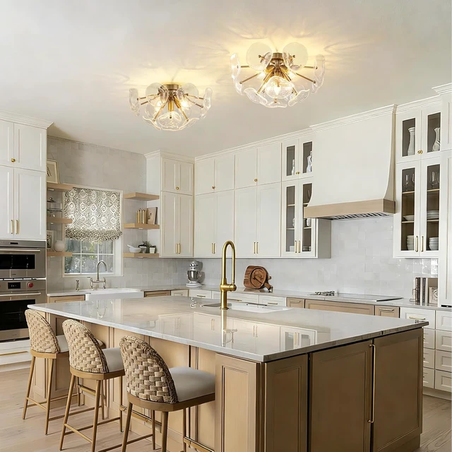Alt view image 2 of 7 - Semi Flush Mount Ceiling Light, Mid Century Modern Chandelier Gold 5 Light