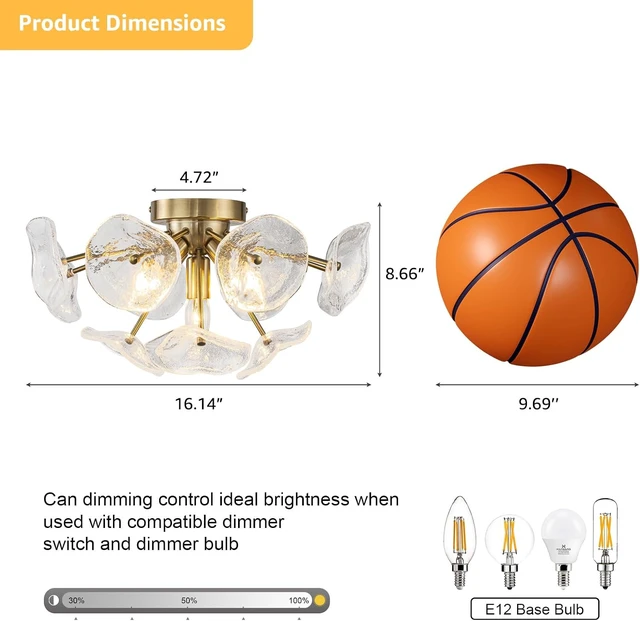 Alt view image 3 of 7 - Semi Flush Mount Ceiling Light, Mid Century Modern Chandelier Gold 5 Light