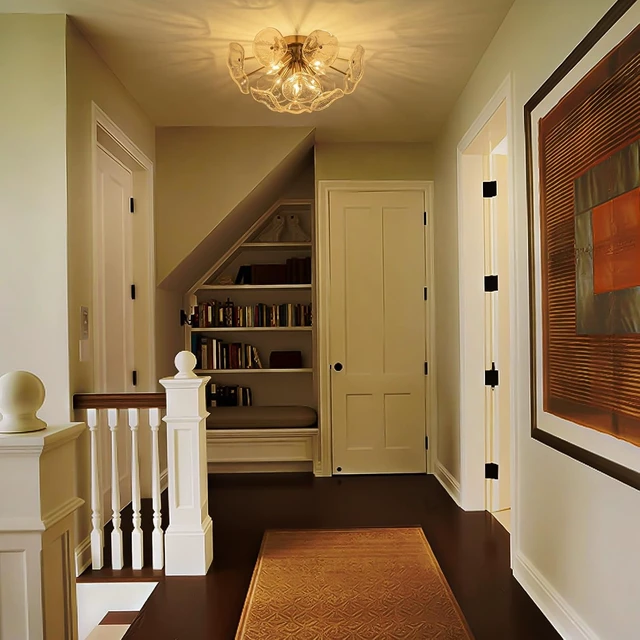 Alt view image 5 of 7 - Semi Flush Mount Ceiling Light, Mid Century Modern Chandelier Gold 5 Light
