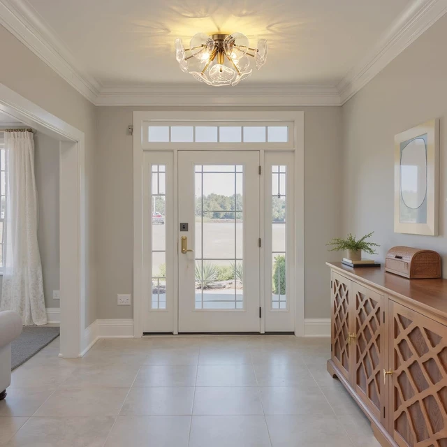 Alt view image 6 of 7 - Semi Flush Mount Ceiling Light, Mid Century Modern Chandelier Gold 5 Light