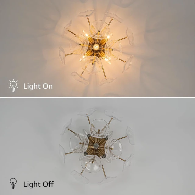 Alt view image 7 of 7 - Semi Flush Mount Ceiling Light, Mid Century Modern Chandelier Gold 5 Light