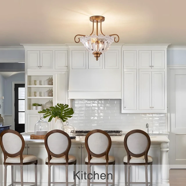 Alt view image 2 of 7 - Vintage Brass Ceiling Light 2-Bulb Semi Flush Mount Ceiling Light with Glass for Bedroom Living Room Hallway Close to Ceiling Light Fixture,Bulbs Not Included