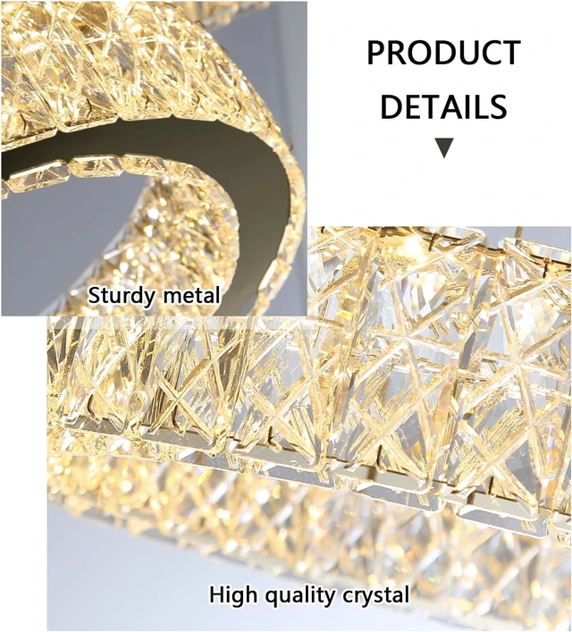 Alt view image 5 of 7 - Modern Crystal Chandelier 15W LED Dimmable Lighting Fixture Adjustable Round Pendant Light for Dining Room Living Room Kitchen Bedroom Black