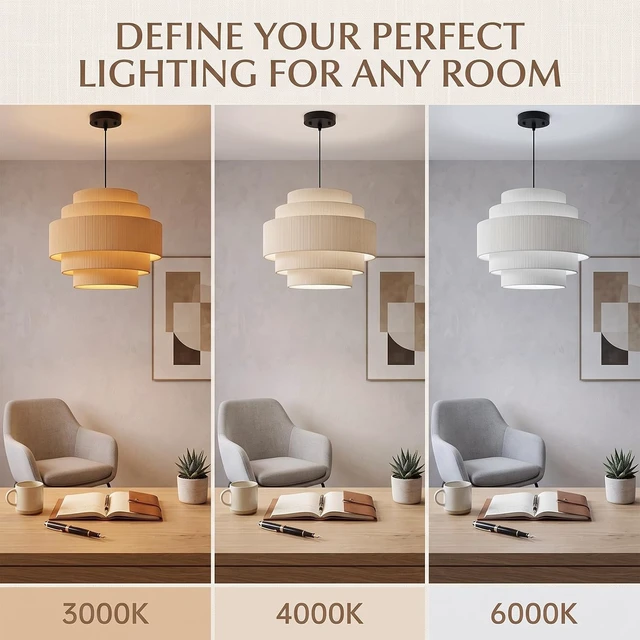 Alt view image 5 of 7 - AUQUEE 5-Tier Corduroy Pendant Light for Kitchen Island, 13 Anti-Glare Boho Hanging Light Fixture, Adjustable Modern Ceiling Chandelier for Dining Room Bedroom Living Room Entryway Hallway, Beige