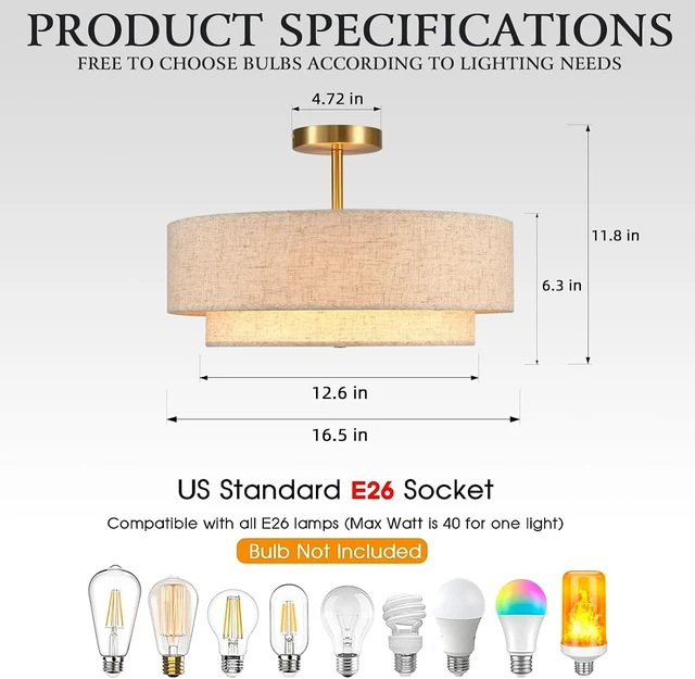 Alt view image 4 of 7 - Semi Flush Mount Ceiling Light Fixture for Bedroom