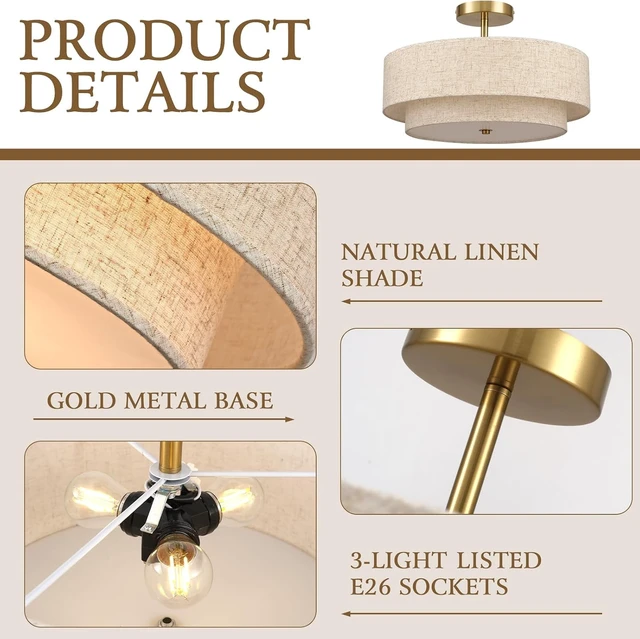 Alt view image 5 of 7 - Semi Flush Mount Ceiling Light Fixture for Bedroom