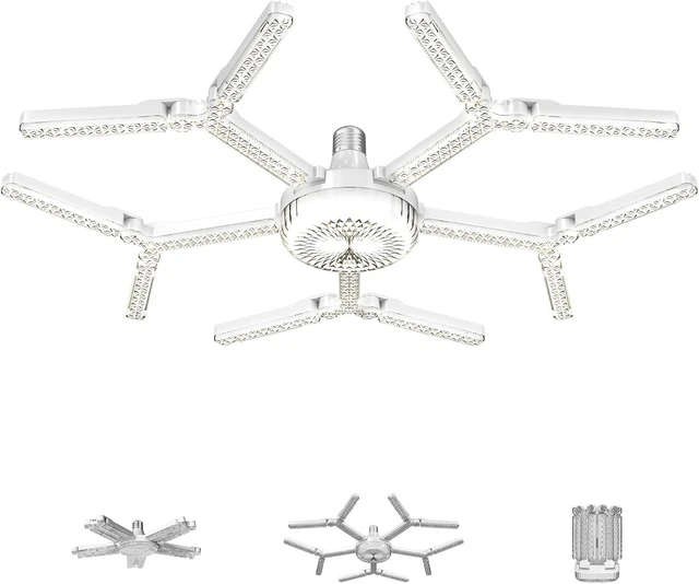 Main image of Deformable LED Garage Light, 10000 Lumens 100W Ceiling Light, E26 Screw in Ceiling Light, Snowflake Crystal Design, 6500K Daylight LED Shop Light for Garage Workshop Basement Gym, 1 Pack
