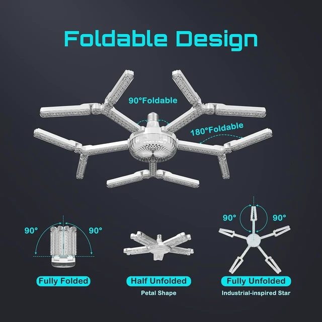 Alt view image 2 of 7 - Deformable LED Garage Light, 10000 Lumens 100W Ceiling Light, E26 Screw in Ceiling Light, Snowflake Crystal Design, 6500K Daylight LED Shop Light for Garage Workshop Basement Gym, 1 Pack