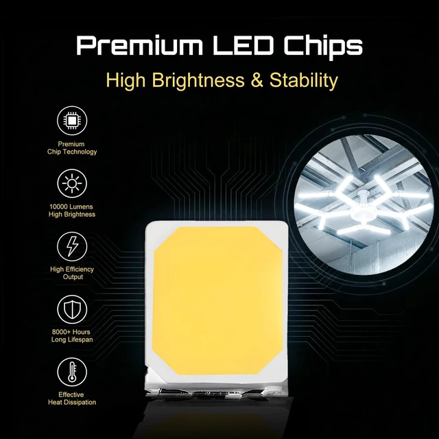 Alt view image 6 of 7 - Deformable LED Garage Light, 10000 Lumens 100W Ceiling Light, E26 Screw in Ceiling Light, Snowflake Crystal Design, 6500K Daylight LED Shop Light for Garage Workshop Basement Gym, 1 Pack