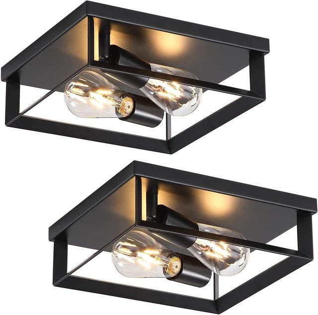 Main image of 2 Pack Black Flush Mount Ceiling Light, 2-Light Industrial Farmhouse Ceiling Light Fixture with E26 Base, Modern Metal Square Close to Ceiling Light for Kitchen Hallway Entryway Living Room