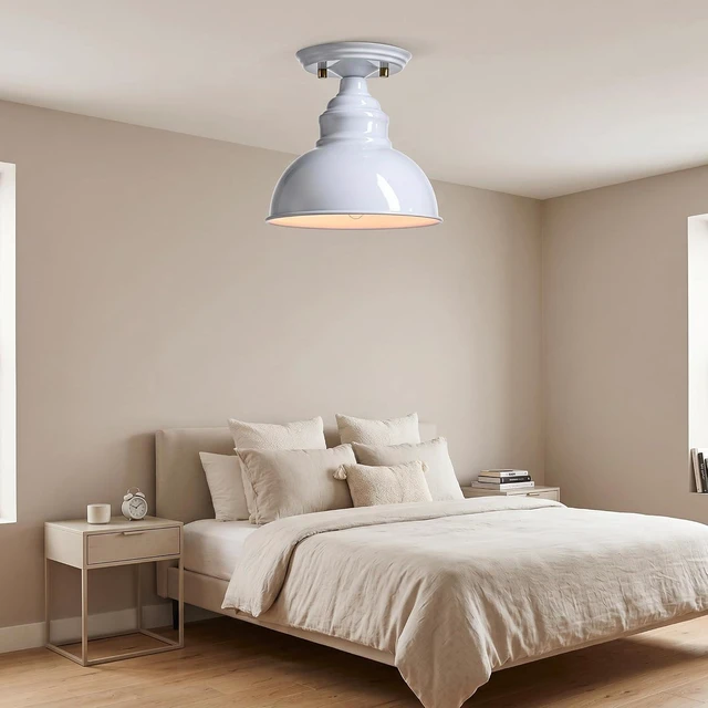 Alt view image 5 of 7 - Flush Mount Ceiling Light Industrial White Ceiling with Metal Dome Shade