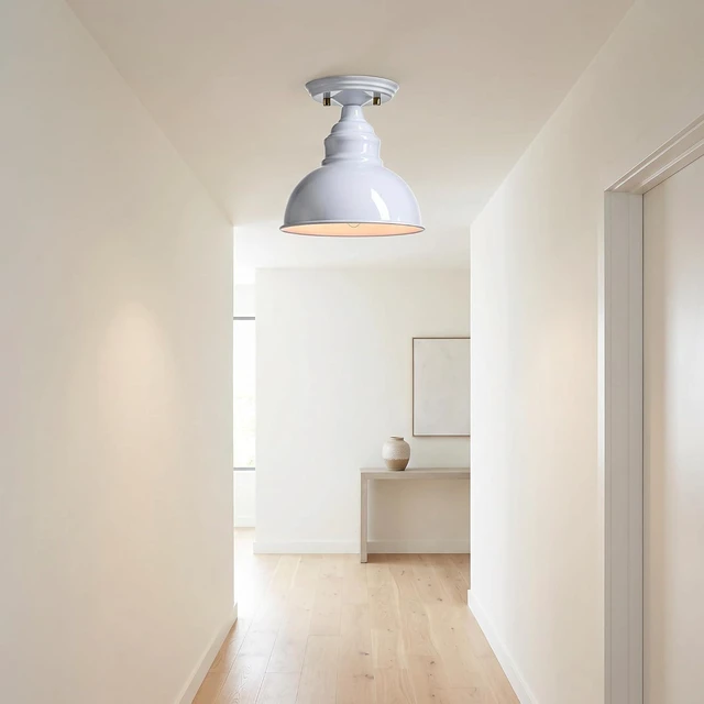 Alt view image 6 of 7 - Flush Mount Ceiling Light Industrial White Ceiling with Metal Dome Shade