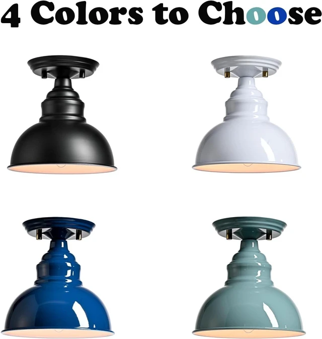 Alt view image 7 of 7 - Flush Mount Ceiling Light Industrial White Ceiling with Metal Dome Shade