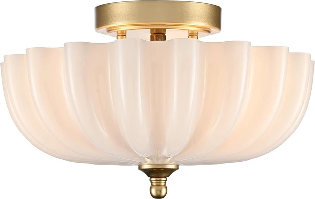 Main image of DIRYZON Modern Gold Flush Mount Ceiling Light with Milky Glass Shade