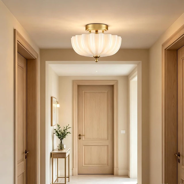 Alt view image 2 of 7 - DIRYZON Modern Gold Flush Mount Ceiling Light with Milky Glass Shade