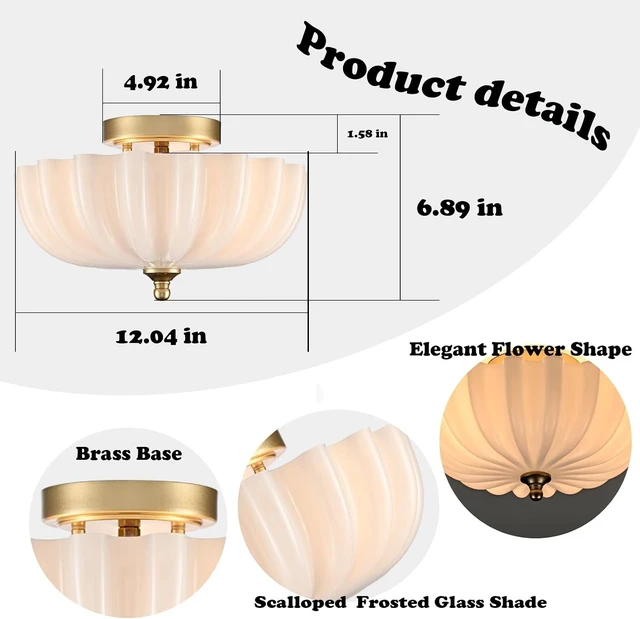 Alt view image 4 of 7 - DIRYZON Modern Gold Flush Mount Ceiling Light with Milky Glass Shade