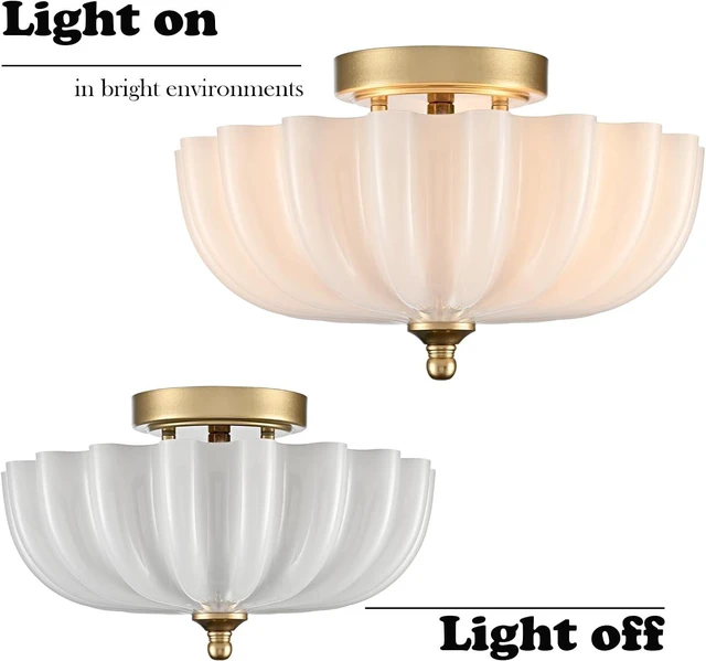 Alt view image 6 of 7 - DIRYZON Modern Gold Flush Mount Ceiling Light with Milky Glass Shade