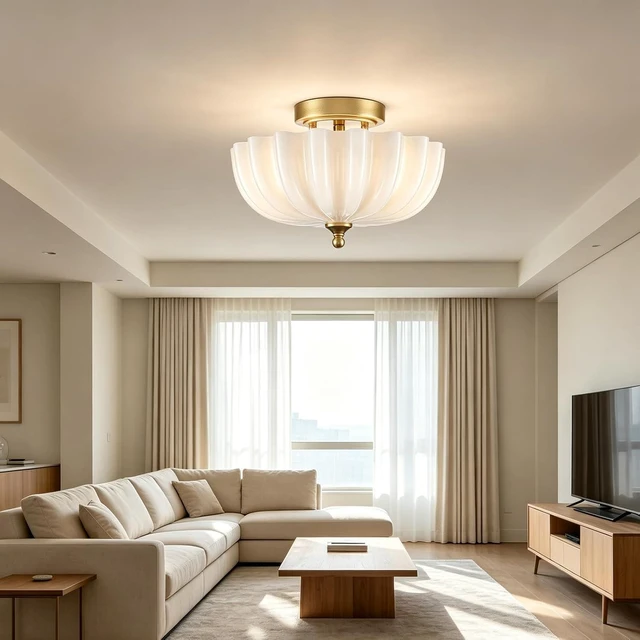 Alt view image 7 of 7 - DIRYZON Modern Gold Flush Mount Ceiling Light with Milky Glass Shade