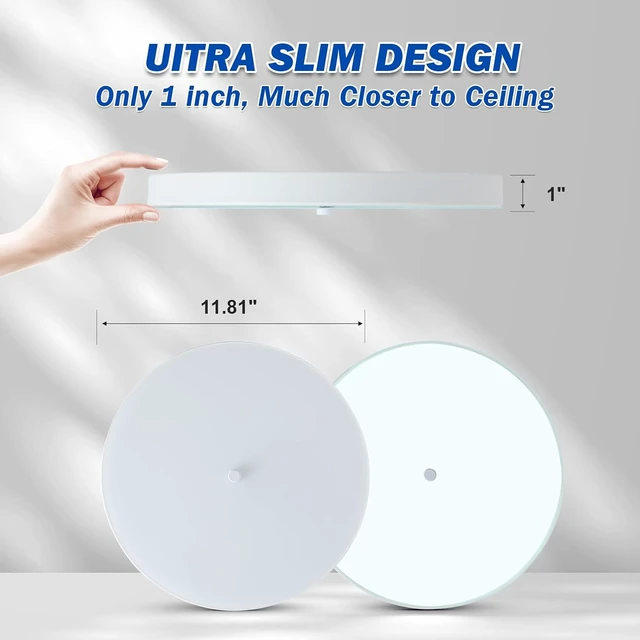 Alt view image 2 of 7 - 2 Pack 12 Inch LED Flush Mount Ceiling Light, Modern White Ceiling Light with Metal Frame and Tempered Glass Shade for Bedroom Laundry Kitchen, 30W 6300K