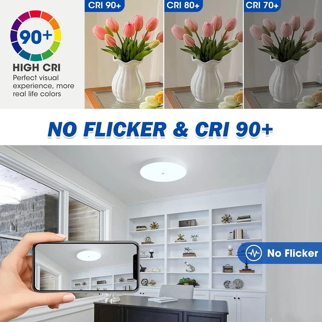Alt view image 5 of 7 - 2 Pack 12 Inch LED Flush Mount Ceiling Light, Modern White Ceiling Light with Metal Frame and Tempered Glass Shade for Bedroom Laundry Kitchen, 30W 6300K