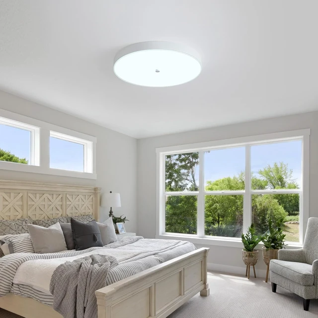 Alt view image 6 of 7 - 2 Pack 12 Inch LED Flush Mount Ceiling Light, Modern White Ceiling Light with Metal Frame and Tempered Glass Shade for Bedroom Laundry Kitchen, 30W 6300K