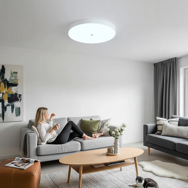Alt view image 7 of 7 - 2 Pack 12 Inch LED Flush Mount Ceiling Light, Modern White Ceiling Light with Metal Frame and Tempered Glass Shade for Bedroom Laundry Kitchen, 30W 6300K