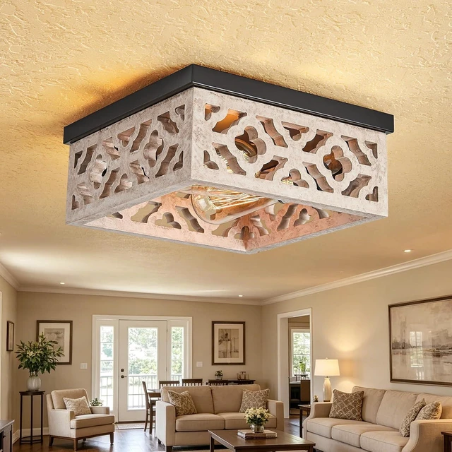 Main image of Tarentlight Farmhouse Flush Mount Ceiling Lights, Matte Black Metal & Distressed White MDF Vintage Close to Ceiling Light Fixtures for Kitchen Bedroom DiningRoom Hallway Entryway Foyer Closet Laundry
