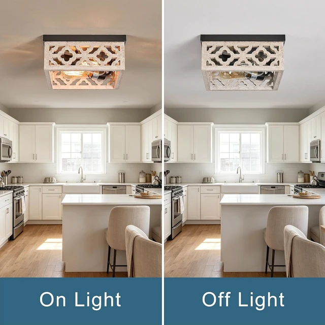 Alt view image 6 of 7 - Tarentlight Farmhouse Flush Mount Ceiling Lights, Matte Black Metal & Distressed White MDF Vintage Close to Ceiling Light Fixtures for Kitchen Bedroom DiningRoom Hallway Entryway Foyer Closet Laundry