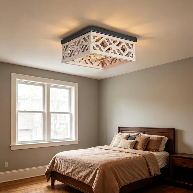 Alt view image 7 of 7 - Tarentlight Farmhouse Flush Mount Ceiling Lights, Matte Black Metal & Distressed White MDF Vintage Close to Ceiling Light Fixtures for Kitchen Bedroom DiningRoom Hallway Entryway Foyer Closet Laundry