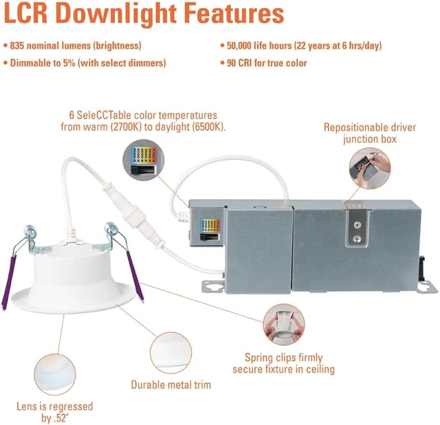 Alt view image 4 of 7 - HALO LCR 2 inch Recessed Smooth Canless LED Downlight, 800 Lumens, 6CCT