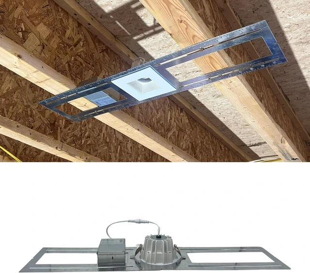 Alt view image 6 of 6 - 24 Pack New Construction Mounting Plate with Symmetric Round Hole 4 Inch Flat Steel Rough-in Wafer Light Bracket, LED Recessed Lighting Housing for Use with 4 Inch Models