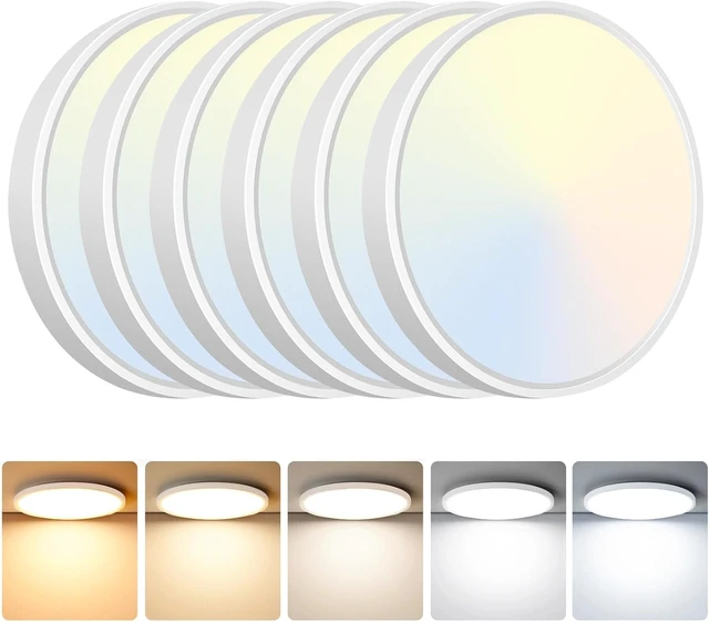 Main image of 6-Pack 12-Inch LED Flush Mount Ceiling Lights, 24W 5 CCT Adjustable (2700K-6500K), Dimmable Round Bright Light Fixture for Bedroom, Kitchen, Laundry and Closet Room, White
