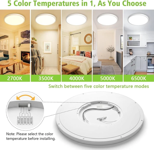 Alt view image 2 of 7 - 6-Pack 12-Inch LED Flush Mount Ceiling Lights, 24W 5 CCT Adjustable (2700K-6500K), Dimmable Round Bright Light Fixture for Bedroom, Kitchen, Laundry and Closet Room, White