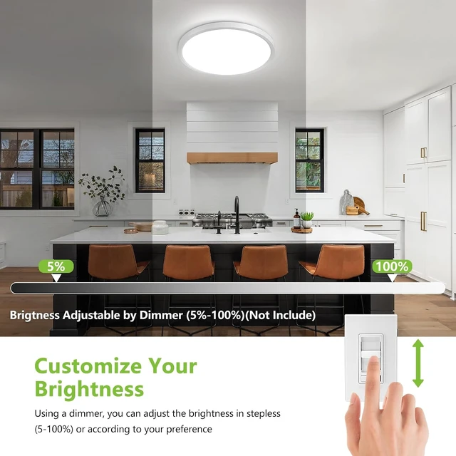 Alt view image 3 of 7 - 6-Pack 12-Inch LED Flush Mount Ceiling Lights, 24W 5 CCT Adjustable (2700K-6500K), Dimmable Round Bright Light Fixture for Bedroom, Kitchen, Laundry and Closet Room, White