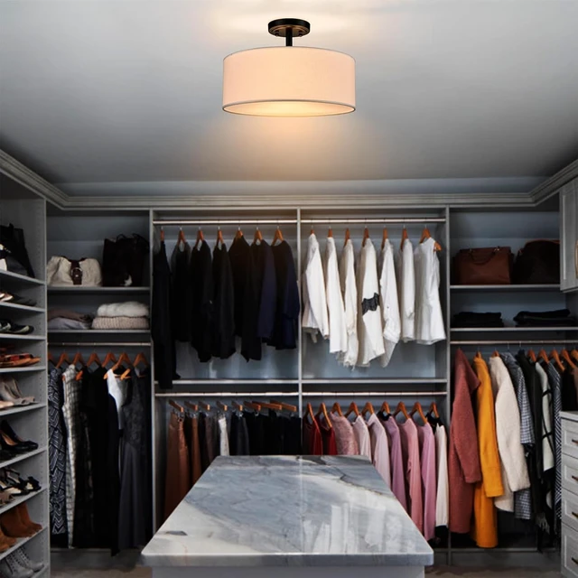 Alt view image 6 of 7 - Modern Black Semi Flush Mount Ceiling Light Drum Light Fixtures