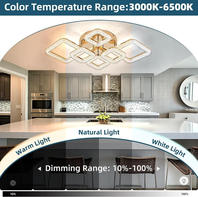 Alt view image 2 of 7 - Modern LED 6-Ring Flush Mount Ceiling Light with Remote Control, Gold, 73W