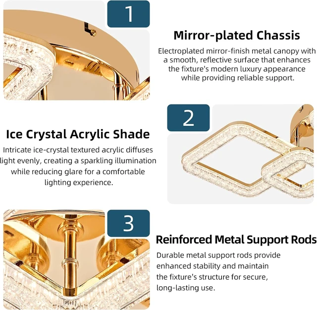 Alt view image 4 of 7 - Modern LED 6-Ring Flush Mount Ceiling Light with Remote Control, Gold, 73W